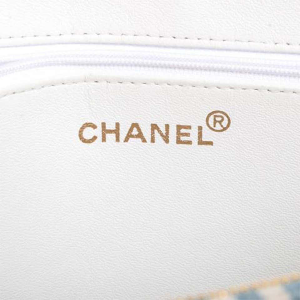 Chanel Shopping Vintage 90s Jean Striped Mini Blue and White Denim Tote
