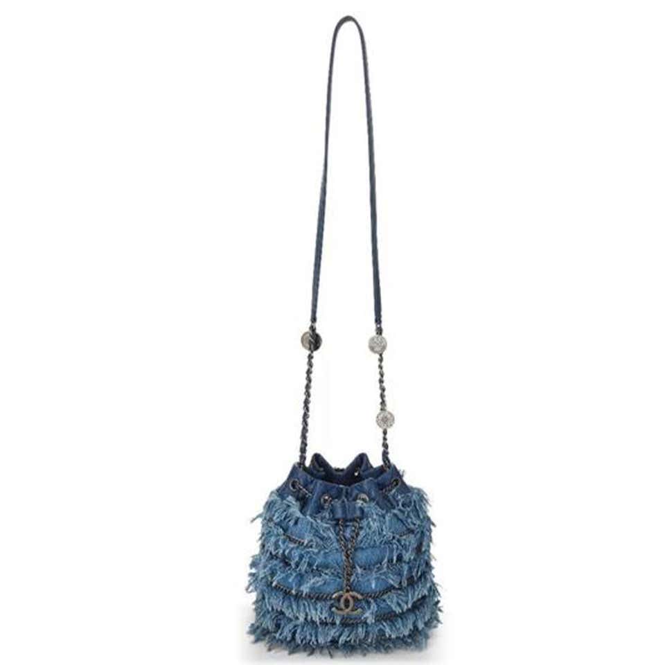 Chanel Drawstring Bucket Bag Mini, Blue Denim, New in Box WA001
