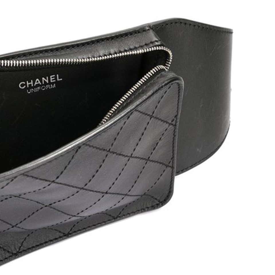 Chanel Belt Rare Vintage Waist Bum Fanny Pack Black Calfskin Leather Fanny Pack