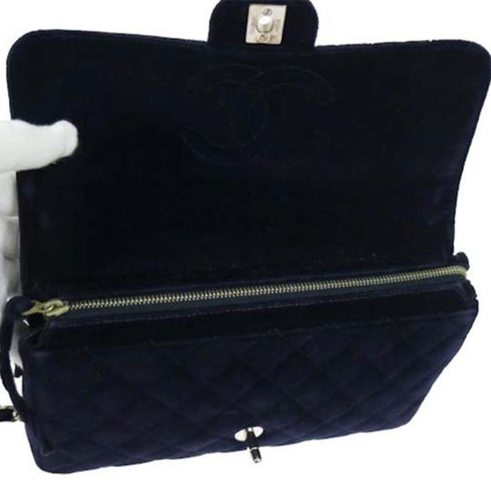 Chanel Vintage 90's Diamond Quilted Navy Blue Velvet Backpack