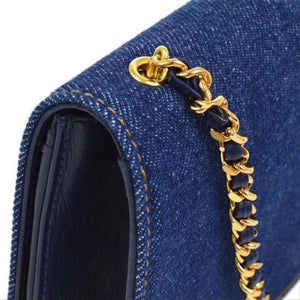 Chanel Vintage 90's Wallet On A Chain Denim & Lambskin Leather Cross Body Bag