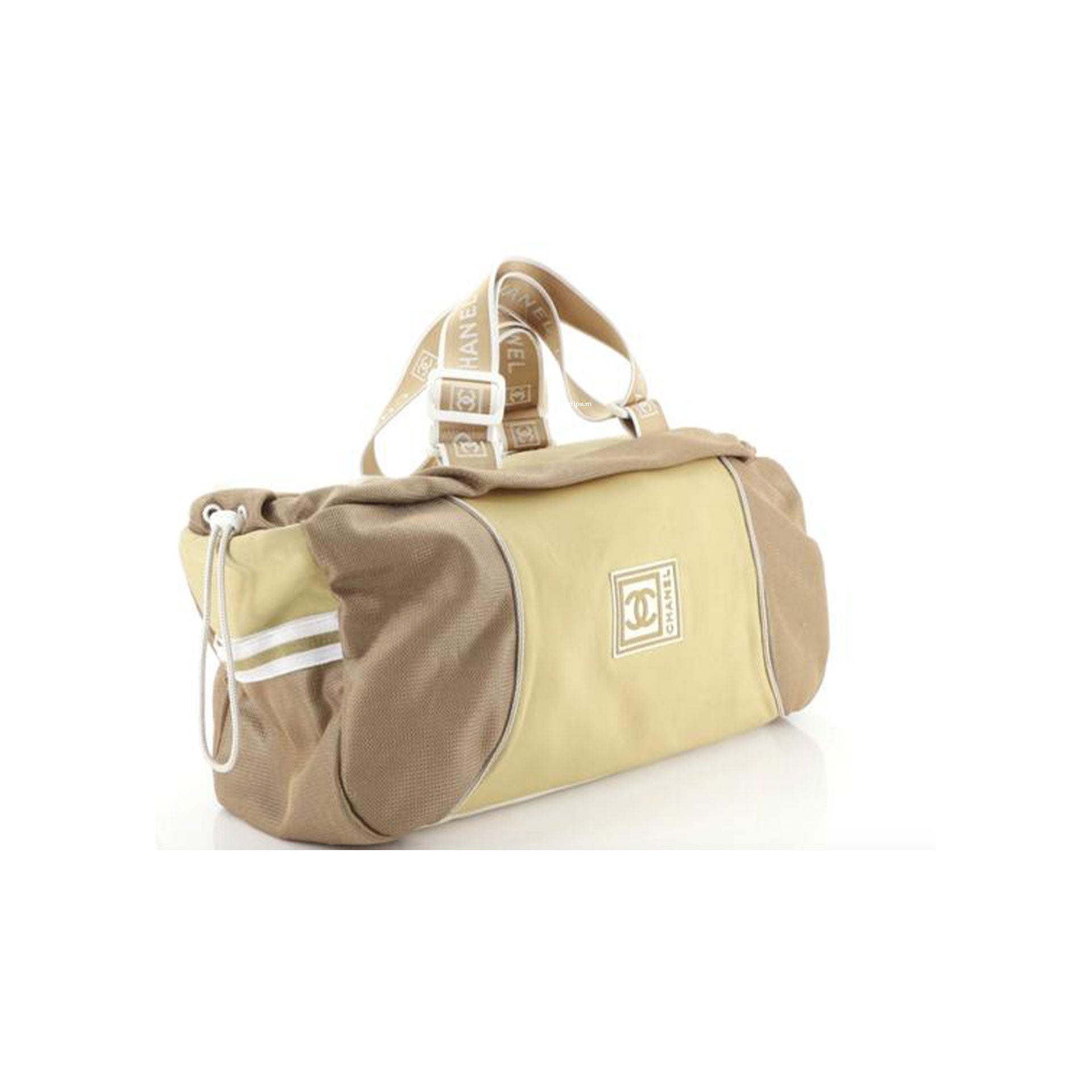 Chanel XL Beige CC Logo Sports Duffle Bag Travel 233ccs211