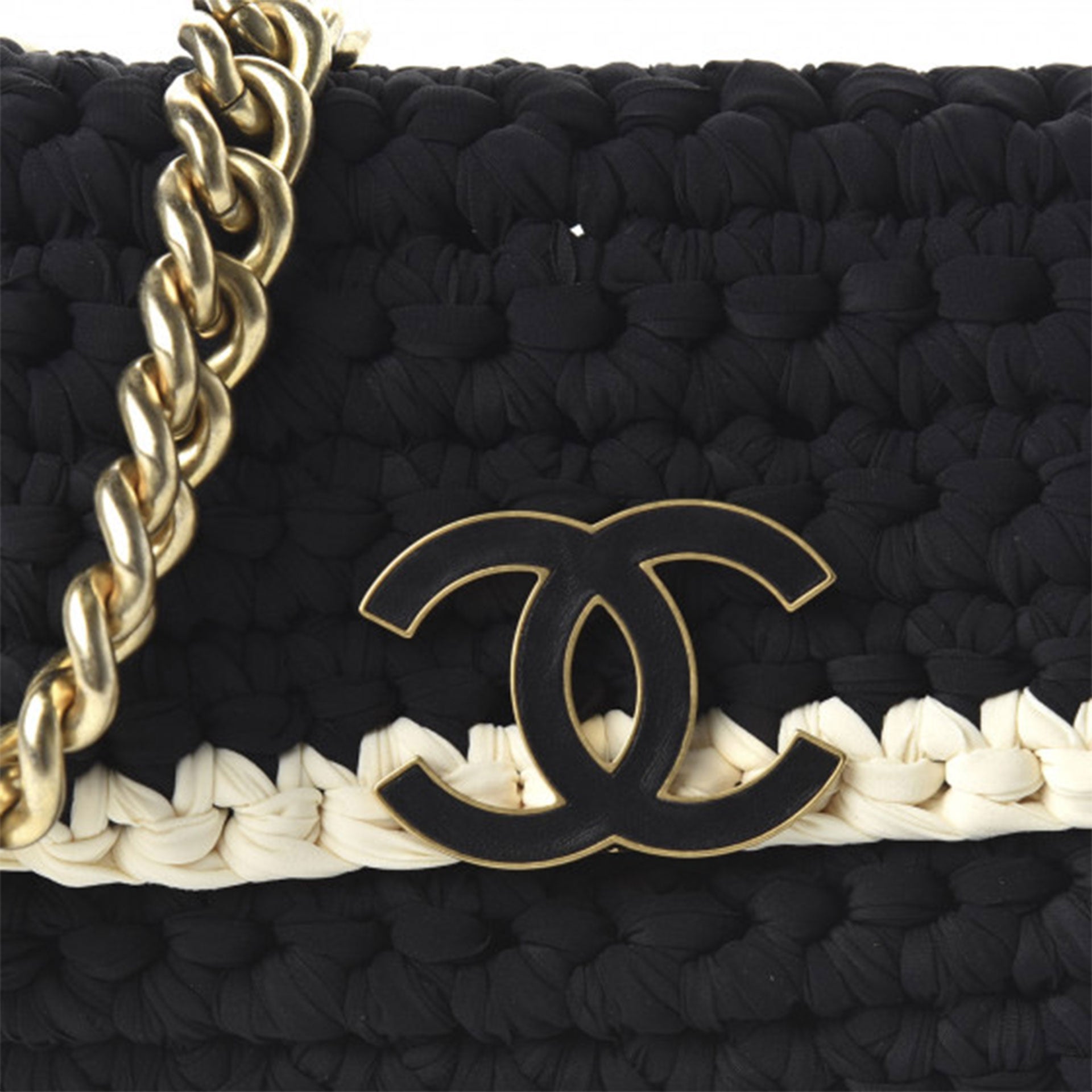 Chanel Interwoven Bicolor Two Tone Medium Black & White Flap Bag