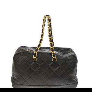 Chanel Shopping XL Quilted Jumbo Vintage 90's Runway Tote Black Calfskin Leather Weekend Travel Bag