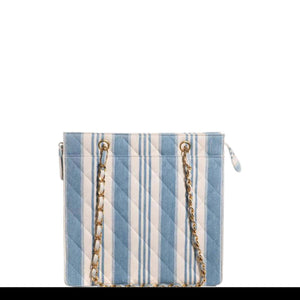 Chanel Shopping Vintage 90s Jean Striped Mini Blue and White Denim Tote