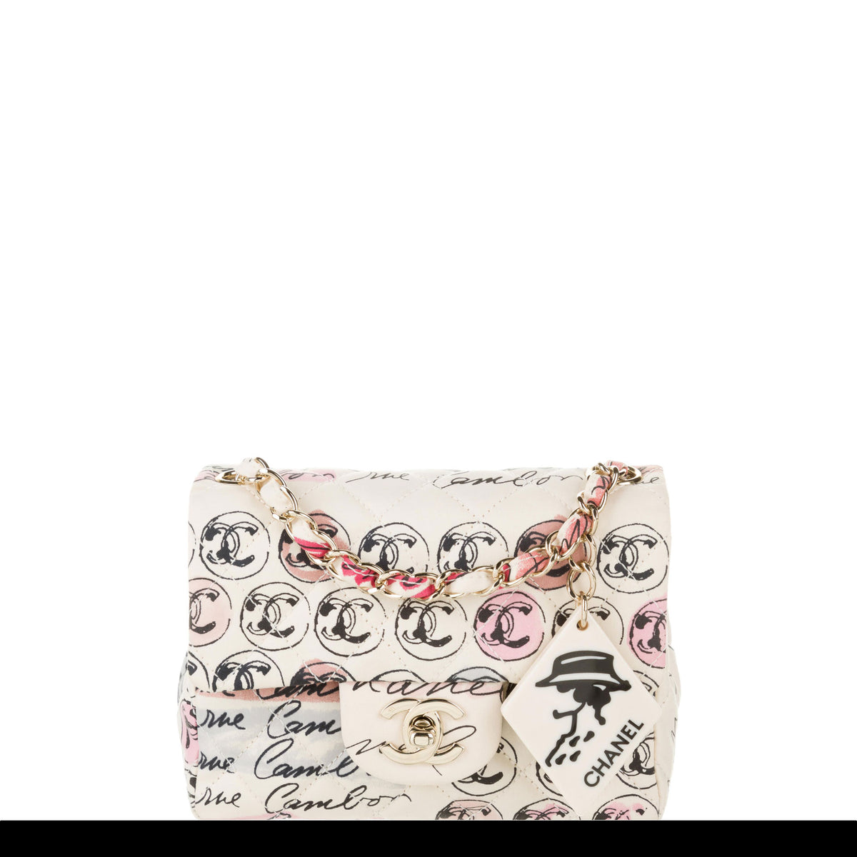 CHANEL Vintage Surf Bag Logo Print Quilted Canvas Flap Handbag 