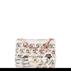 Chanel Vintage Graffiti Creme & Multicolor Mini Square CC Logo Print Canvas Flap Bag