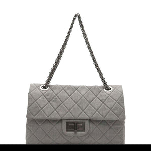 Chanel 2.55 Reissue XXL Grey Denim Airlines Flap Travel Maxi Quilted M ...