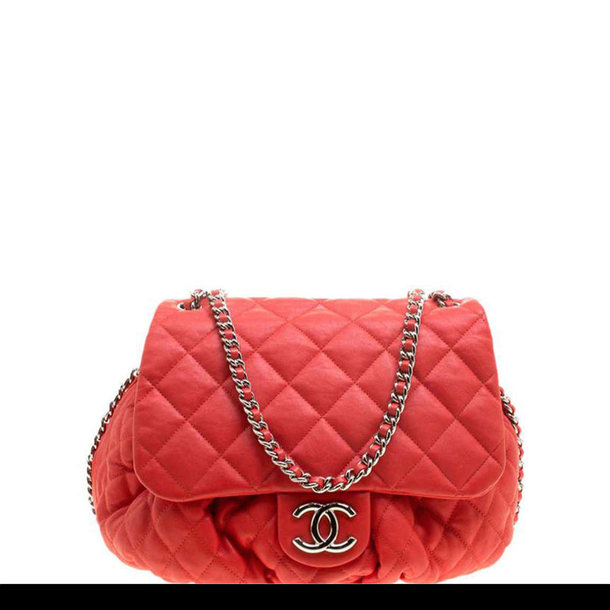 Chanel Large Chain Around Limited Edition Pristine Red Calfskin Leathe ...