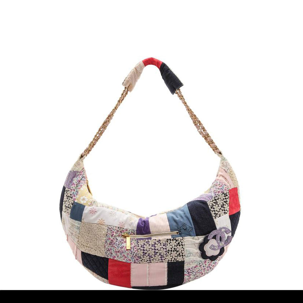 Chanel Classic Flap Limited Edition Classic Patchwork Assorted Multi Color Cotton Hobo Bag