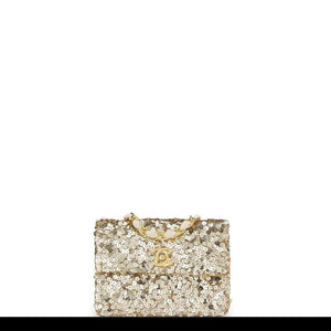 Chanel Classic Flap Rare Micro Mini Vintage Gold Sequin & Microfiber Crossbody Bag