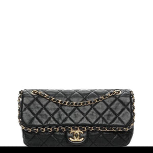 Chanel Classic Chain Me Around Single Flap Jumbo Maxi Cc Logo Ghw Black Calfskin Shoulder Bag