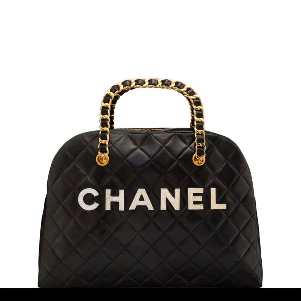 Chanel Vintage Black Quilted Lambskin Leather Medium Bowling Bag – House of  Carver