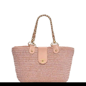 Chanel Shopping Organic Raffia Summer Pink Straw and Leather Tote