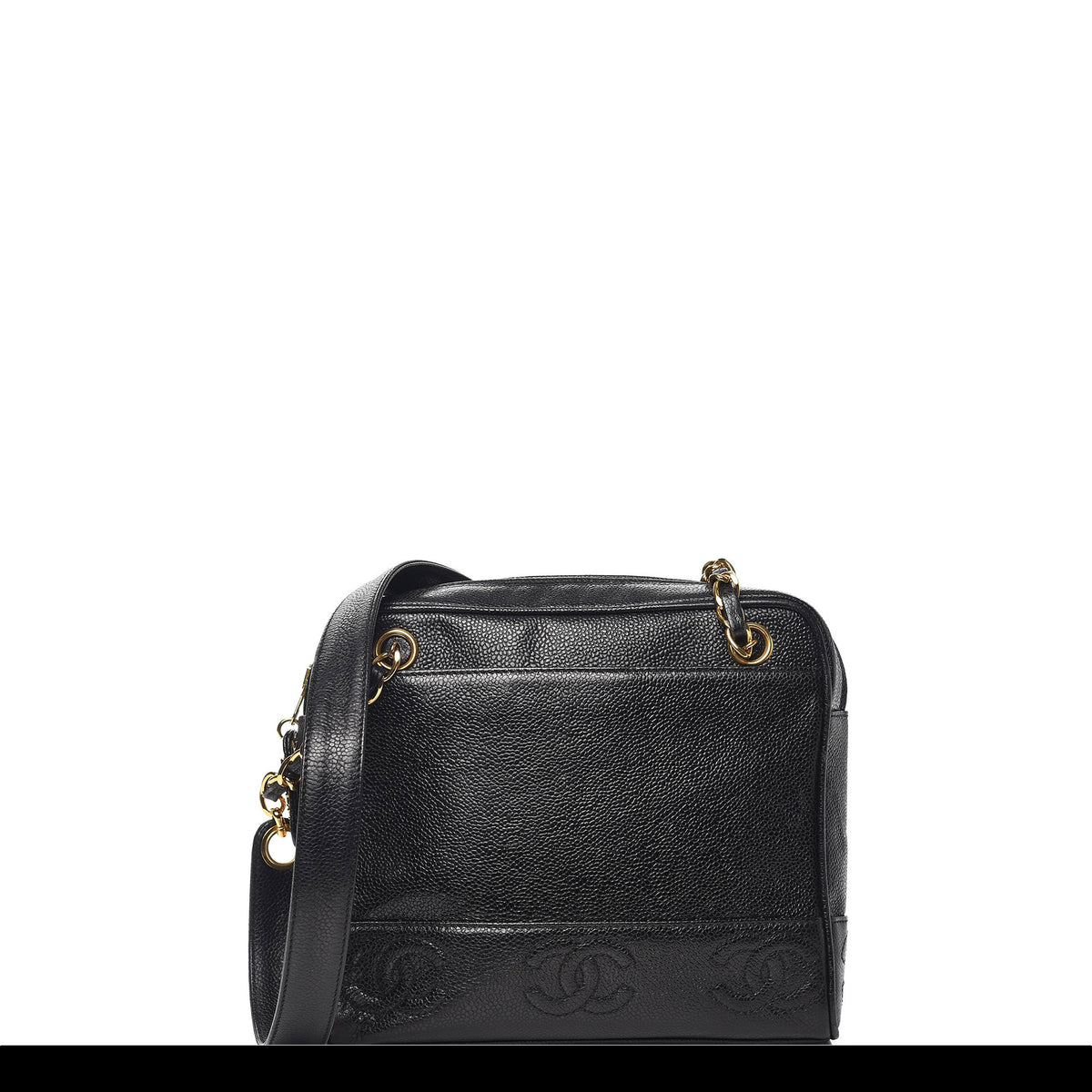 CHANEL - Vintage V-Stitched Black CC Leather Box Shoulder Bag / Crossbody