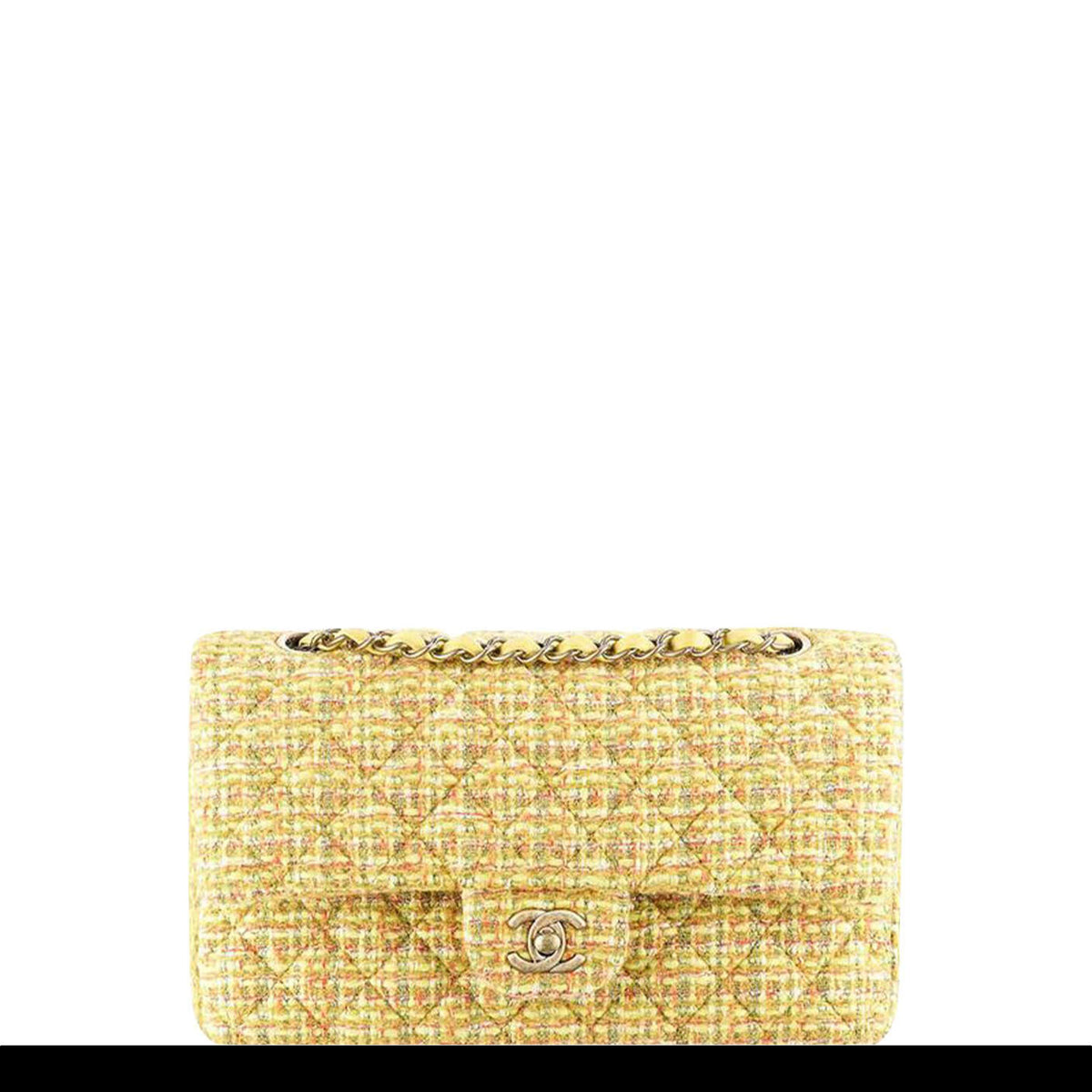 Matches x Sellier Chanel 2.55 Medium Tweed Shoulder Bag Yellow