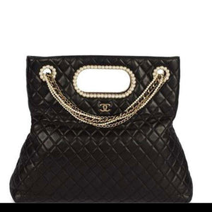 Chanel Timeless Rare Pearl Black Lambskin Shoulder Bag Tote & Minaudière Clutch
