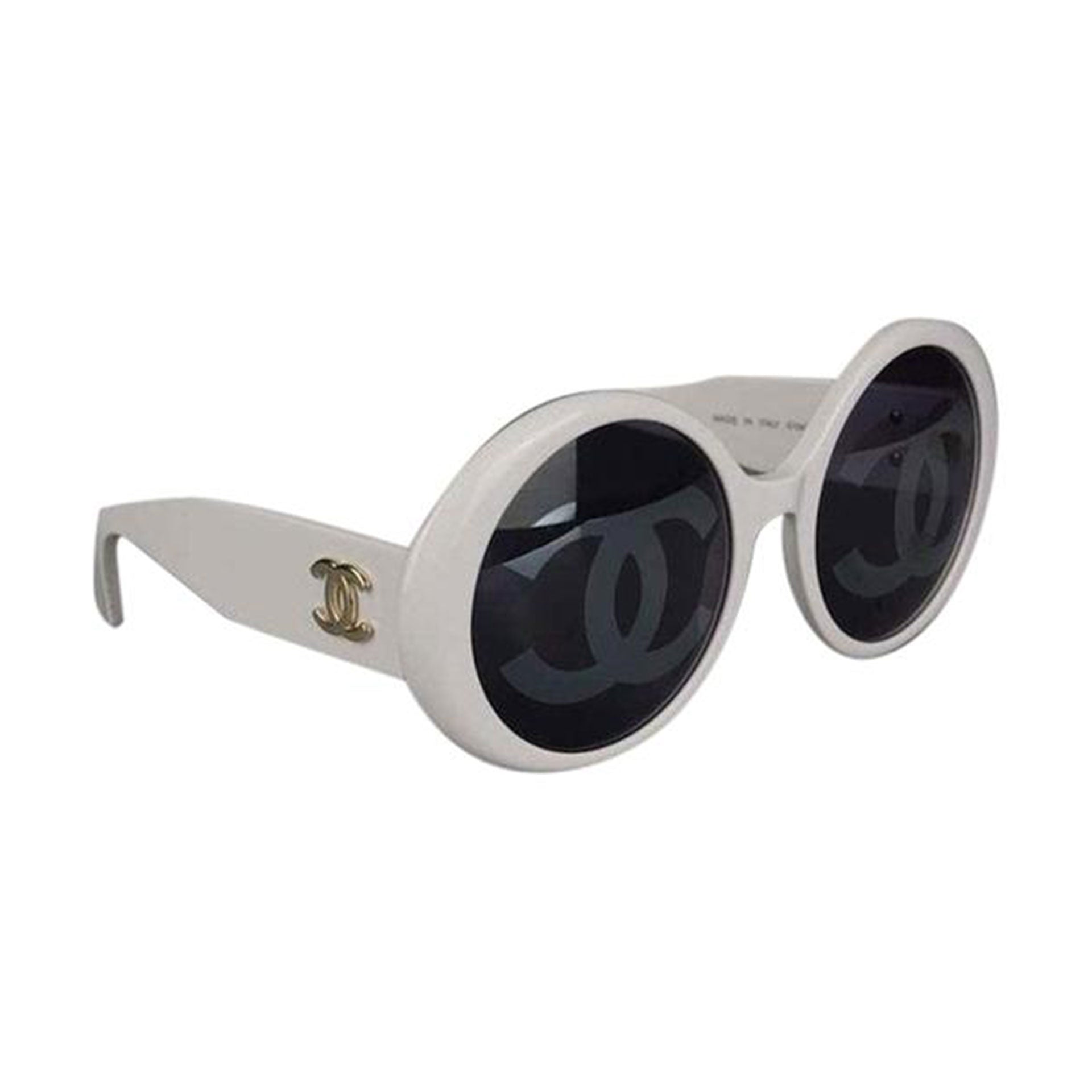 Vintage 1993 Iconic CHANEL Round White Sunglasses 