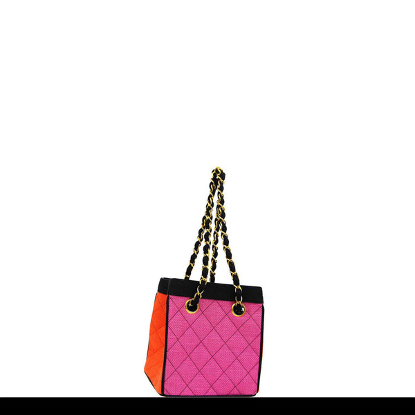 Chanel Multicolor Mini Vintage 90's Tote Bag Rare Pink Orange Black Straw  Tote For Sale at 1stDibs