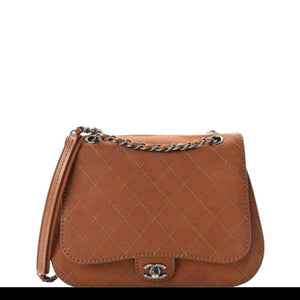 Chanel New Classic Flap Large Jumbo Quilted Saddle Brown Nubuck Leather Bag