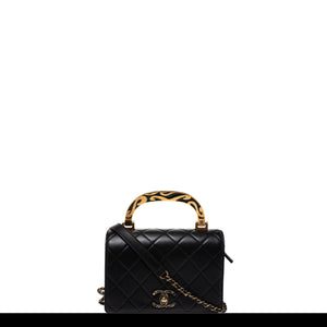 Flap bag with top handle, Lambskin & gold-tone metal, black — Fashion, CHANEL