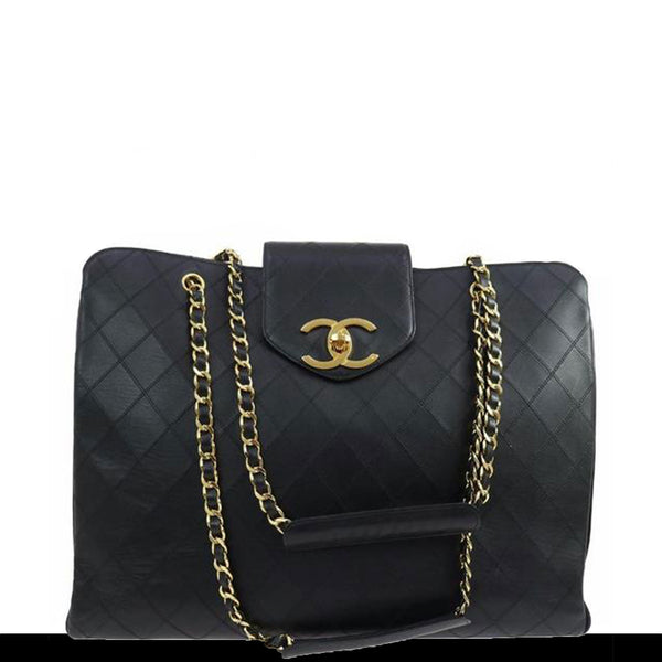 CHANEL Caviar Chain Shoulder Bag Shopping Tote Black Quilted i56 –  hannari-shop