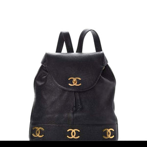 Chanel Drawstring Vintage 90s Cc Rucksack Black Caviar Leather Backpac –  House of Carver