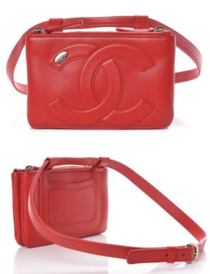Chanel Bum Red Lambskin Fanny Pack Waist Belt Orange Caviar Leather Cross Body Bag