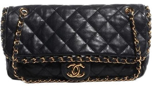 Chanel Classic Chain Me Around Single Flap Jumbo Maxi Cc Logo Ghw Black Calfskin Shoulder Bag