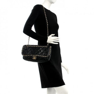 Chanel Classic Chain Me Around Single Flap Jumbo Maxi Cc Logo Ghw Black Calfskin Shoulder Bag