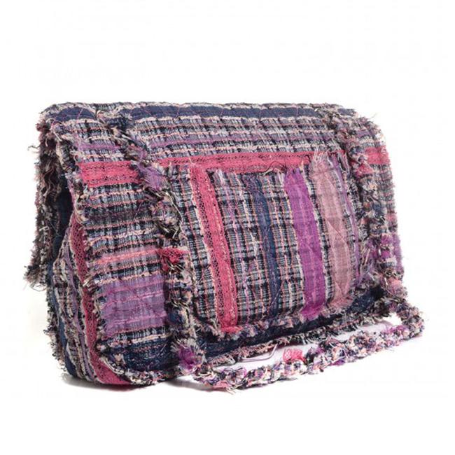 Chanel Classic Flap Fringe Jumbo Rare Limited Edition Pink & Purple Multi Tweed Shoulder Bag