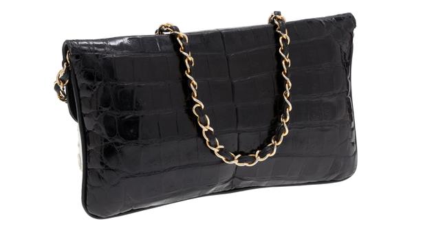 Chanel Classic Flap Giant CC Shiny Vintage Rare Black Crocodile Skin Leather Bag
