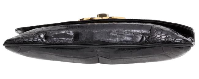 Chanel Classic Flap Clutch Vintage 80's Gold Cc Closure Black Crocodile  Skin Bag
