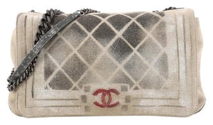 Chanel Classic Flap Graffiti Boy Art School Oh My Khaki Canvas Shoulder Bag