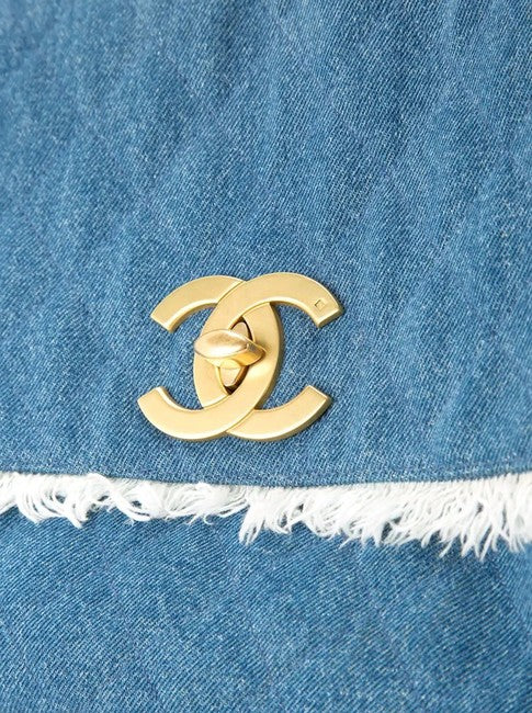 Chanel Blue Quilted Denim Fringe CC Hobo For Sale at 1stDibs