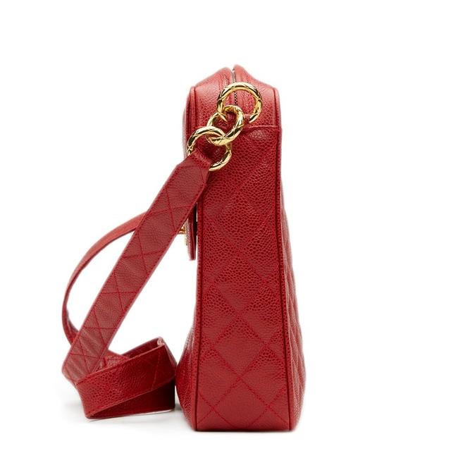 Vintage CHANEL Red Lamb Leather Shoulder Bag With Golden CC 