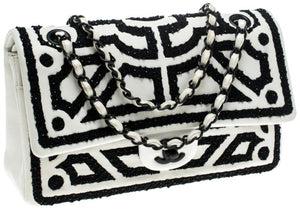 Chanel Vintage Classic Flap White and Black Lambskin Leather Shoulder Bag