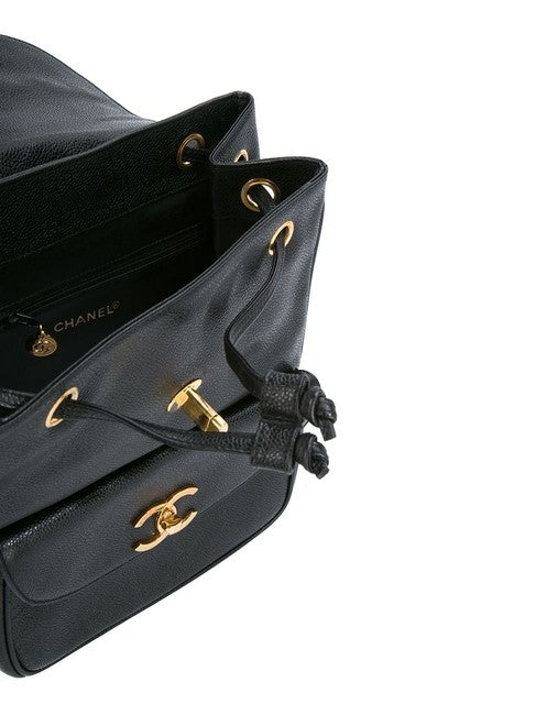 Chanel Drawstring Vintage 1990s Cc Rucksack Black Caviar Leather Backpack