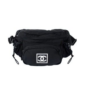 Chanel Black Leather Logo Eyelets Belt Bag For Sale at 1stDibs