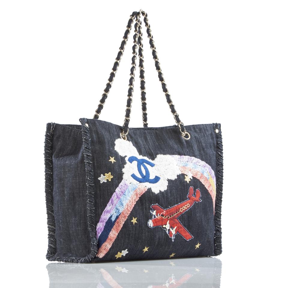 Chanel - Large Denim Flap Bag Blue