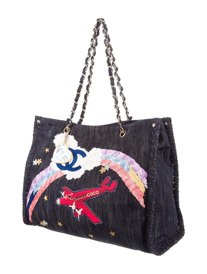Chanel Denim Jean Mixed Media Large Airplane Tote
