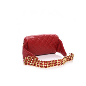 Chanel Red Lambskin Vintage Waist Bag Fanny Pack