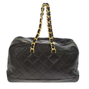 chanel black xl jumbo weekender overnighter travel tote bag Chanel Shopping XL Quilted Jumbo Vintage 90's Runway Tote Black Calfskin Leather Weekend Travel Bag