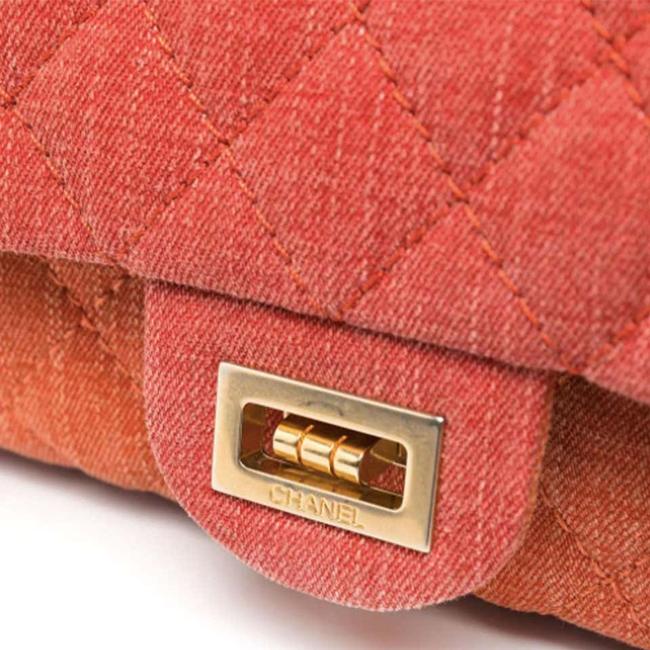 CHANEL Tweed Quilted CC Shopping Tote Pink Orange 1210820