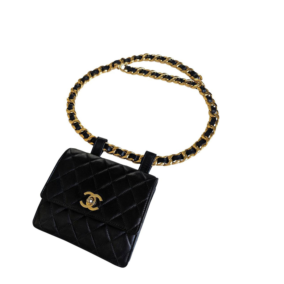 Chanel Bum Waist Collectible Rare Vintage 90's Runway Fanny Pack Belt Black  Lambskin Leather Cross Body Bag