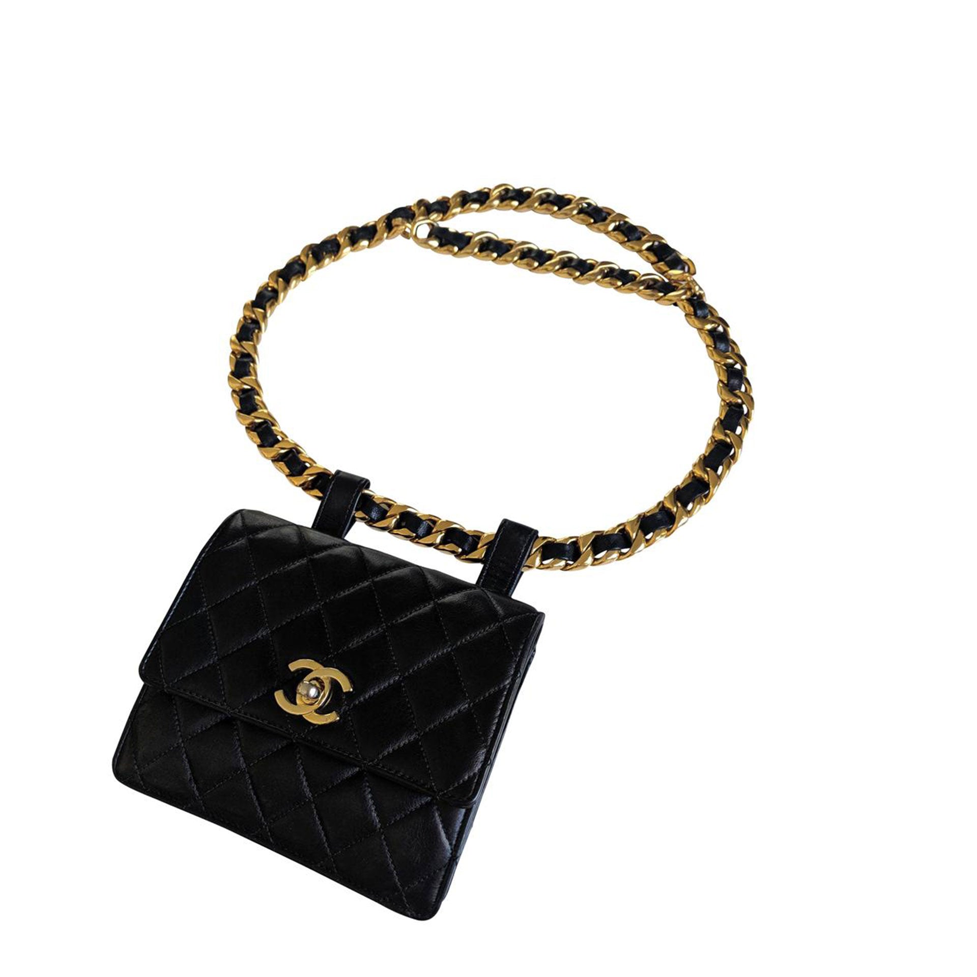 Chanel Quilted Lambskin Vintage Fanny Pack Waist Belt Bum Bag, 1990s