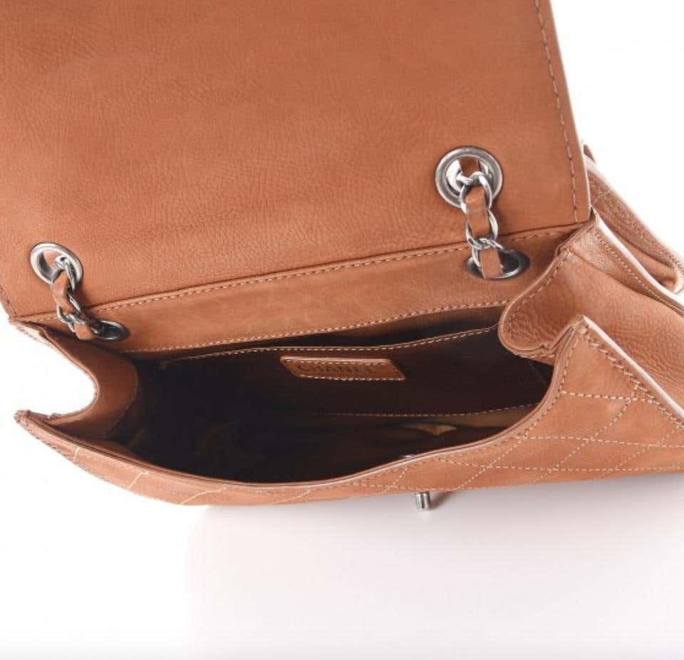 Chanel New Classic Flap Large Jumbo Quilted Saddle Brown Nubuck Leather Bag