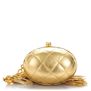 Chanel Vintage Metallic Gold Egg Minauderè Diamond Quilted Red Carpet Clutch