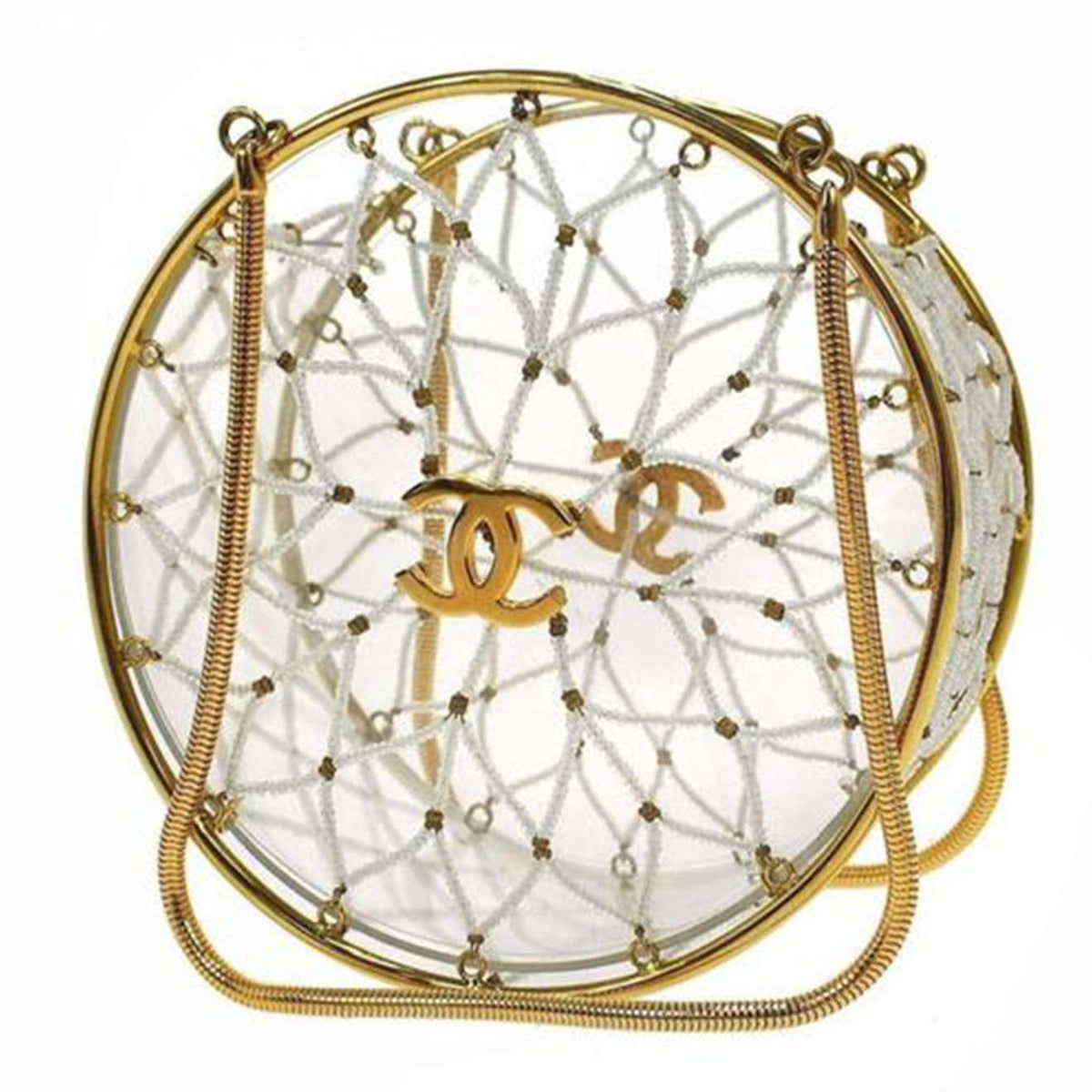 Chanel Minaudière Ultra Rare 1990 Beaded Gold Transparent Circle