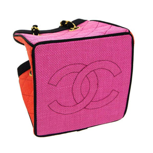 Chanel Multicolor Mini Vintage 90's Tote Bag Rare Pink Orange Black Straw
